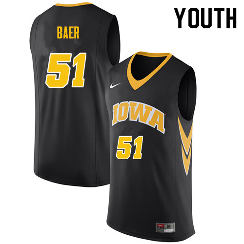 Youth #51 Nicholas Baer Iowa Hawkeyes College Basketball Jerseys Sale-Black